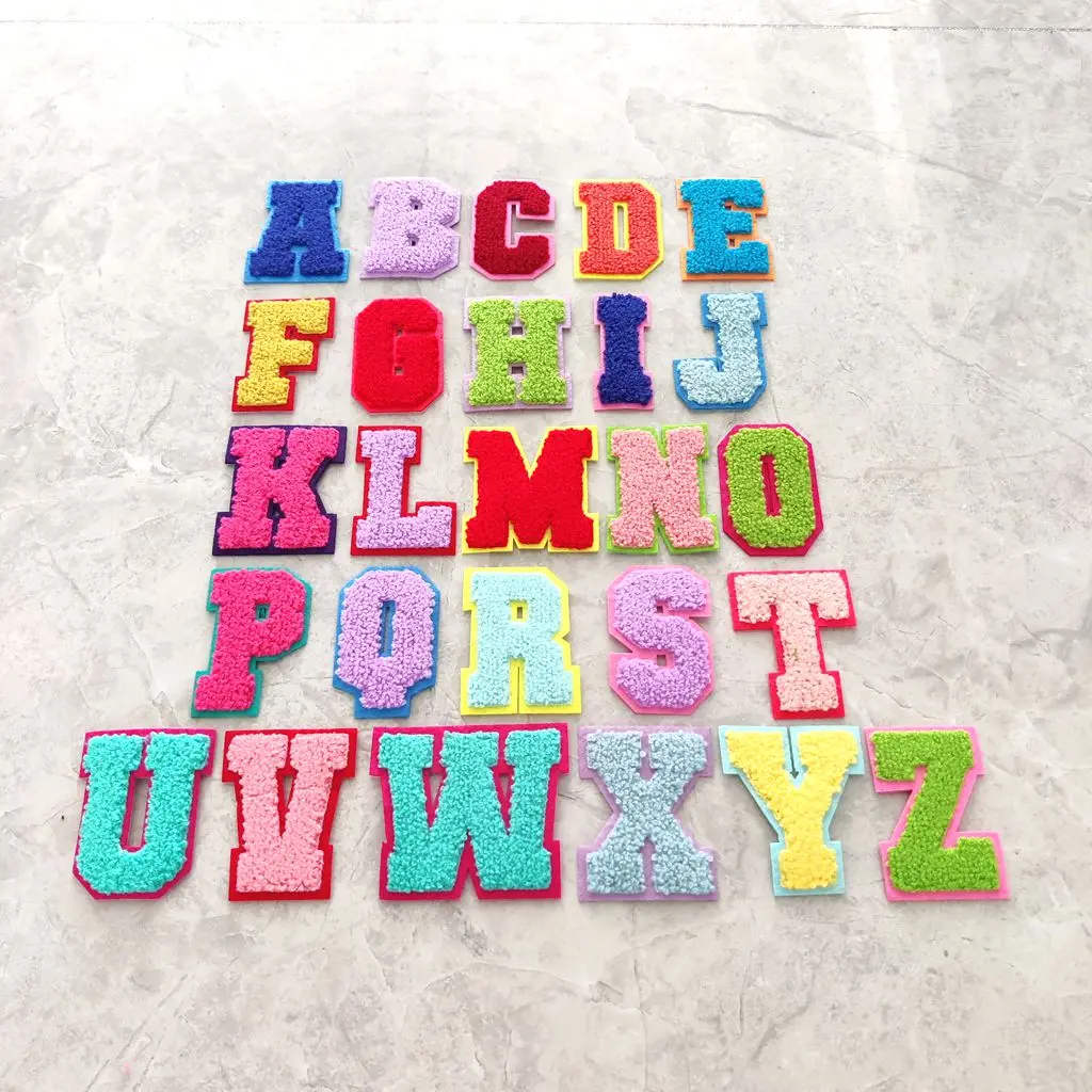 2022 New 3D Colorful A-Z 26 Letters Chenille Embroidered Patches IRON on Alphabet Letters Embroidery Applique Sewing diy