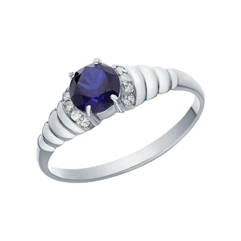 

Silver ring with cubic zirconia and Sapphire synthetic sunlight sample 925