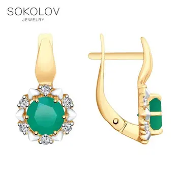 

SOKOLOV drop earrings with stones of gold with cubic zirconia and agate fashion jewelry 585 women's male, long earrings