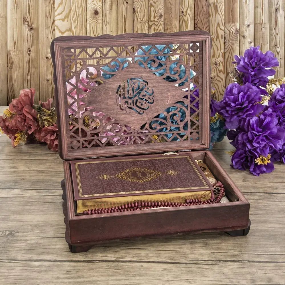 

Gift Wooden Bookshelf and Quran Rahul, Prayer Rug, Rosary, Quran, Bracket Package Claret Red Set FREE SHİPPİNG