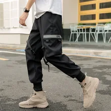 NEESKENS Весна хип хоп повседневные мужские брюки бегунов мужские черные шаровары с несколькими карманами ленты мужские спортивные повседневные штаны