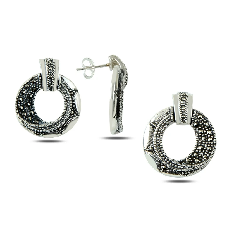 

Silver 925 Sterling Marcasite Cubic Zirconia Circle Set