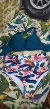 Bikini femenino con cuello Halter y cintura alta, traje de baño con cuello halter y cintural alta con estampado floral en talla XXL