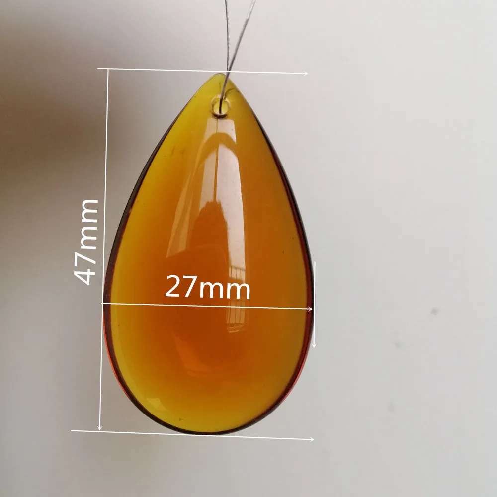 Amber Crystal Smooth Teardrop Prisms Pendant Lamp 10pcs Camal 47mm Chandelier Hanging Ornament Wedding Home Party Jewelry Craft