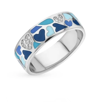 

Silver ring with cubic zirconia and sunlight enamel sample 925