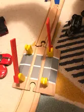 Tren de madera de haya para niños, piezas de vías de tren, plataforma, túnel de ajuste cruzado