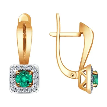 

Sokolov drop earrings with stones in gold with diamonds and emeralds, fashion jewelry, 585, women's male, long earrings