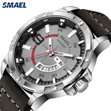 SMAEL повседневные спортивные часы для мужчин Топ бренд класса люкс кожаный ремень водонепроницаемые часы мужские часы Мода Большой циферблат Дата наручные часы 9100