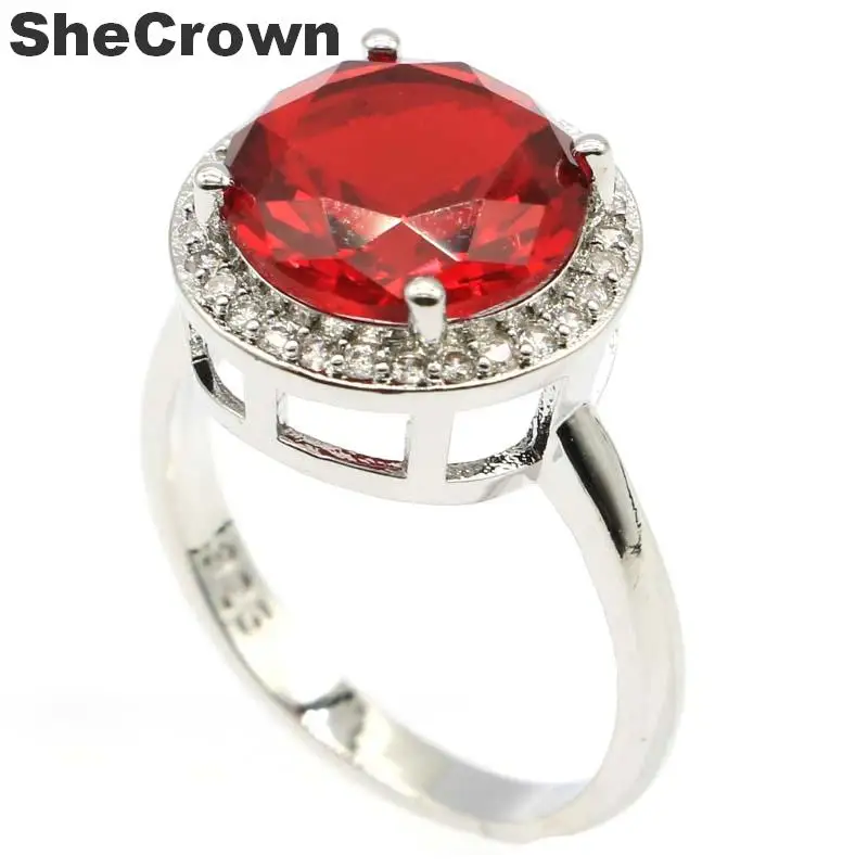 15x15 мм элегантный Новое поступление создан Круглый Форма красный кровяной рубиновый CZ подарок для женщины Серебряные кольца