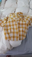 Crop Shirt Button-Up Summer Blouse Ladies Tops Streetwear Plaid Vintage Elegant Women