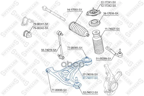 57-74017-Sx_рычаг Нижний Левый! Nissan Micra K12e All 03 Stellox 5774017sx Stellox арт. 5774017SX