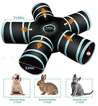 

Cat Tunnel Toy 5 Way, Collapsible Pet Play House Tube with Storage Bag for Puppy, Rabbits, Guinea Pig, Indoor and Outdoor