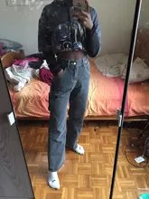 Women Jeans Cargo-Pants Wide-Leg Gray Loose Blue Girl Baggy High-Waist Straight Casual