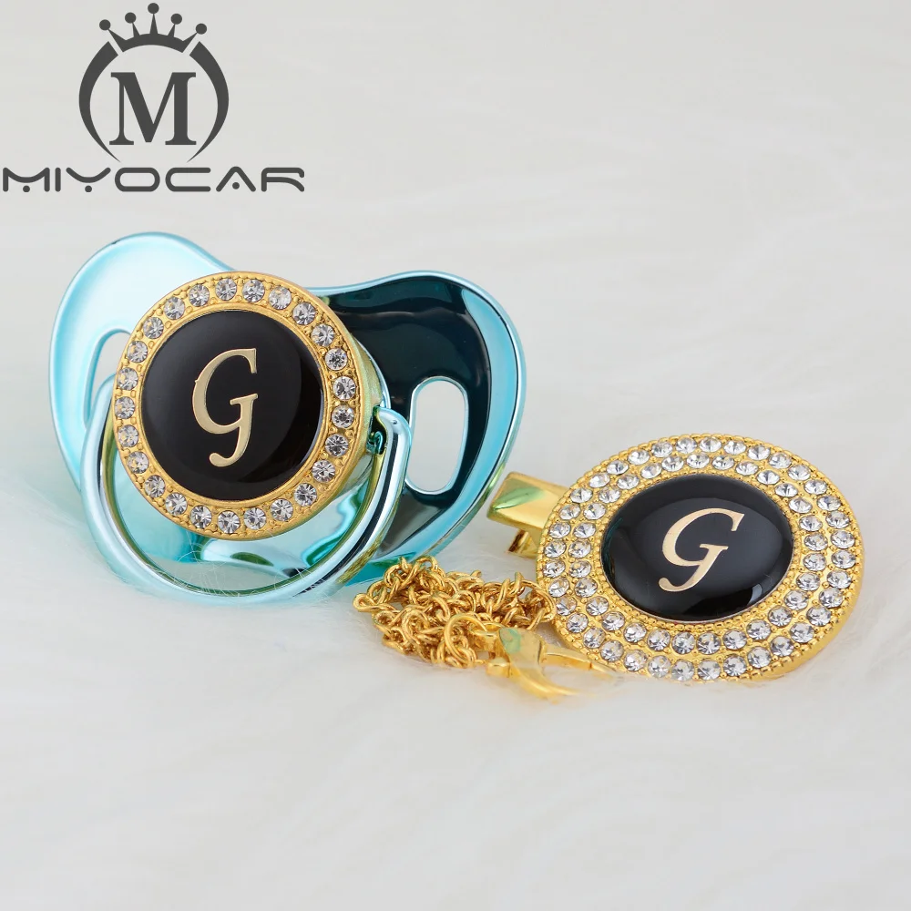 

MIYOCAR beautiful bling pacifier and pacifier clip set name Initials letter G unique BPA free dummy bling unique design LG