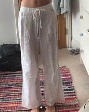 Pantalones de lino y algodón para mujer, pantalón harén de cintura alta, holgado, suave, con cintura elástica, blanco, azul, informal, para verano, 2021