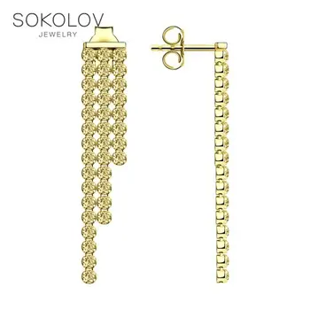 

Drop Earrings with stones SOKOLOV from silver with cubic zirkonia, fashion jewelry, 925, women's male, long earrings