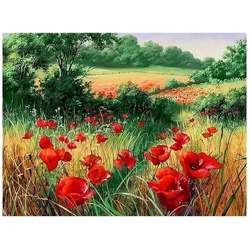

Аж-1682 painting with rhinestones 'Poppies on the lugu' 40*30 cm
