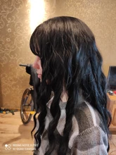 Peluca de cabello sintético largo con flequillo para mujer, 24 pulgadas, resistente al calor, Color negro y gris