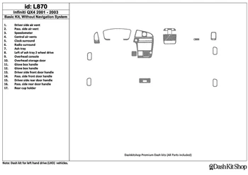 

Interior trim for Infiniti QX4 2001-2003. Set L870.