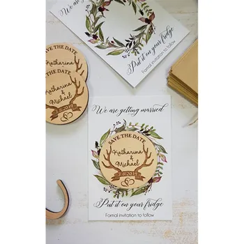 

Rustic Save the Date with Cards and Envelopes, personalised wedding wood favor magnet, Engraved Wedding invitation, bridal Decor
