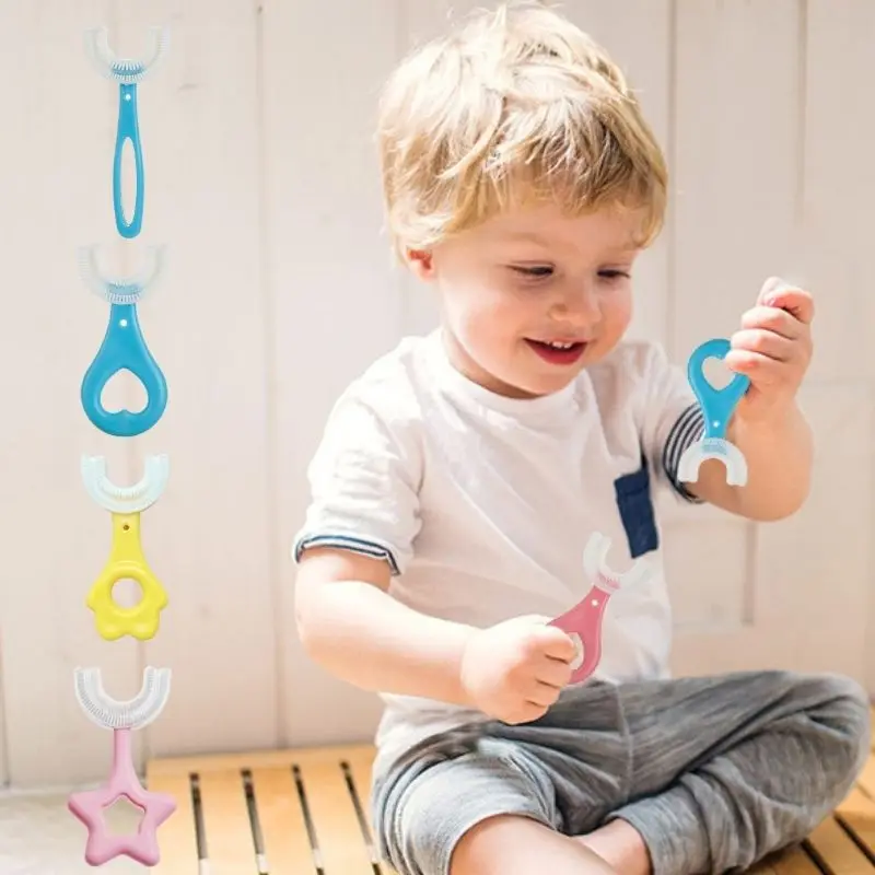 어린이 칫솔 Teethers 아기 칫솔 360 ° 도 U 자형 칫솔 유아용 부드러운 실리콘 치아 구강 관리 청소