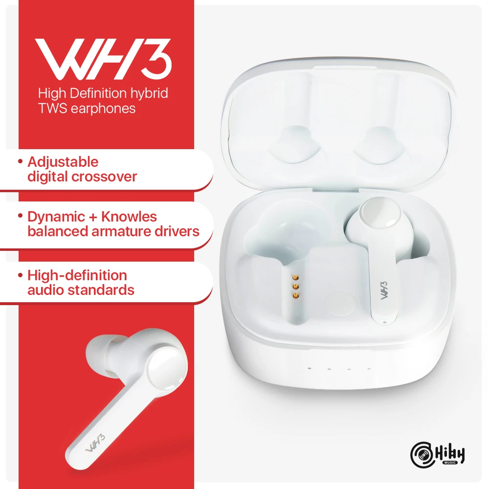 HiBy WH3 TWS+ HD Bluetooth 5.0 Wireless High Definition Hybrid Earphones Adjustable digital crossover Qi wireless charging