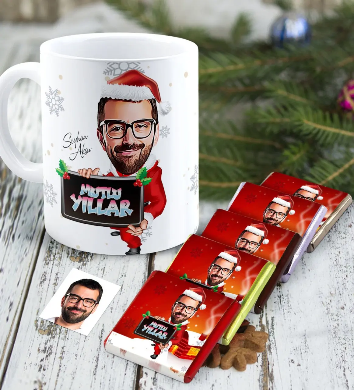 

Personalized Christmas Themed Bay Caricature Of mug And Melody If You Would Chocolate set-1