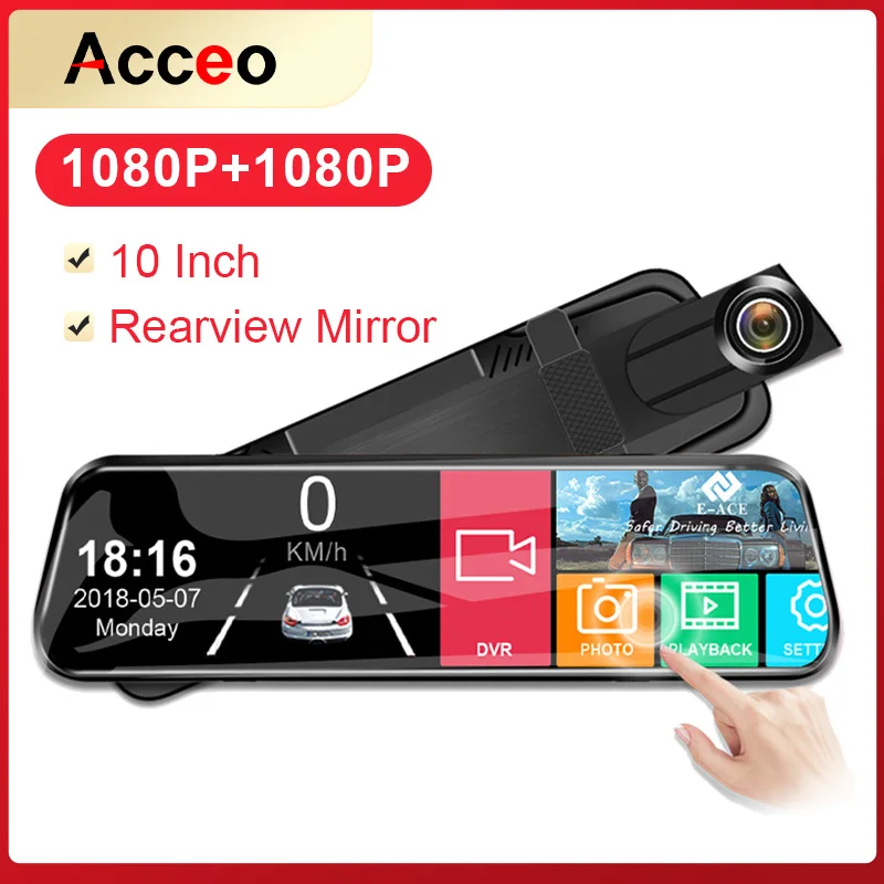 Eace Car Dvr 10 Inch Touch Mirror Camera 1080p Video Recorder Stream