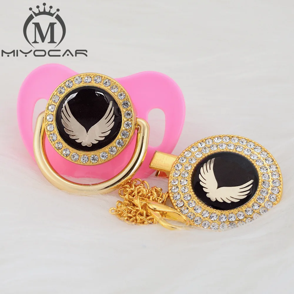 

MIYOCAR 7 colors Gold lovely gold wing beautiful Gold bling pacifier and pacifier clip BPA free dummy bling unique design GWG