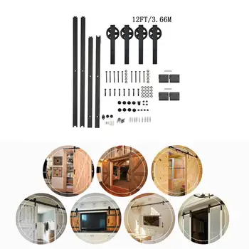 

12Ft/3.66M Wheel Model Mobile Door System Hanging Rails Moving Door Fittings Wooden Door Runway Rail Set Double Door