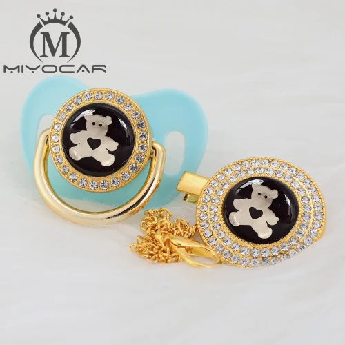 MIYOCAR, золотой, серебряный, милый медведь, золотой блеск, пустышка и пустышка, без BPA, пустышка, шикарный уникальный дизайн, безопасный, не содержит БФА GBEAR - Цвет: GBEAR-7   6-18M