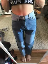 Iamhotty-Vaqueros rectos de retales para mujer, ropa de calle desgastada Vintage de cintura alta para novios, Mom y2k, 2020