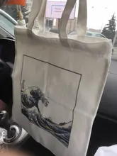 Bolso de lona de gran capacidad con impresión divertida de onda japonesa, bolso de hombro femenino de moda Harajuku con dibujos y letras Ulzzang con cremallera