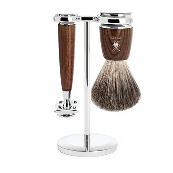 

MÜHLE - 3-tlg. Set shaving pure badger hair/Razor-RYTMO series-dark ash wood handle
