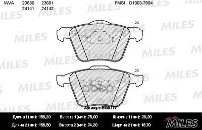 Колодки Тормозные Volvo Xc90 02 Передние Semimetallic Miles E100277 Miles арт. E100277