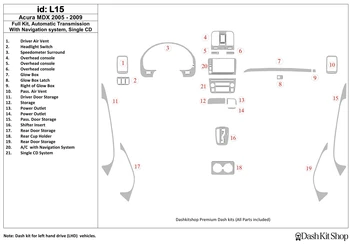 

Interior lining for Acura MDX 2005-2009. Set L15.