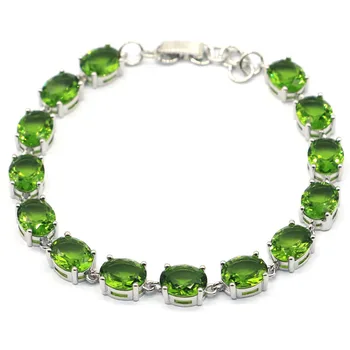 

10x8mm Luxury Created Green Peridot for Women Delicate Fine Cut Bridal Jewelry Daily Wear Silver Bracelet 8.0-9.0inch