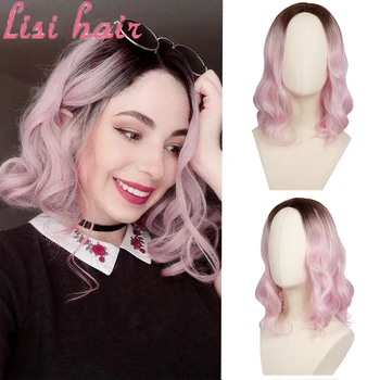 

LISIHAIR Supernatural Long Hair Pink Gradient Strawberry Wig Short Synthetic Fiber Curly Red Lady Cosplay Daily Party