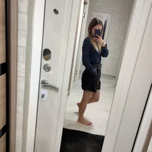 2020 Winter New Women Orange Color PU Bermuda Shorts Faux Leather Belted Shorts