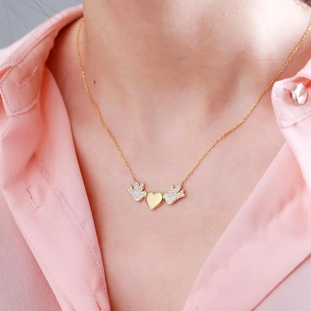 

Vaoov 925 Sterling Silver Personalized Double Bird Heart Necklace - Made in Turkey