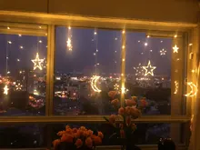 Lights Curtain-String Moon-Lamp Window-Decor Christmas Garland Fairy Icicle-Star LED