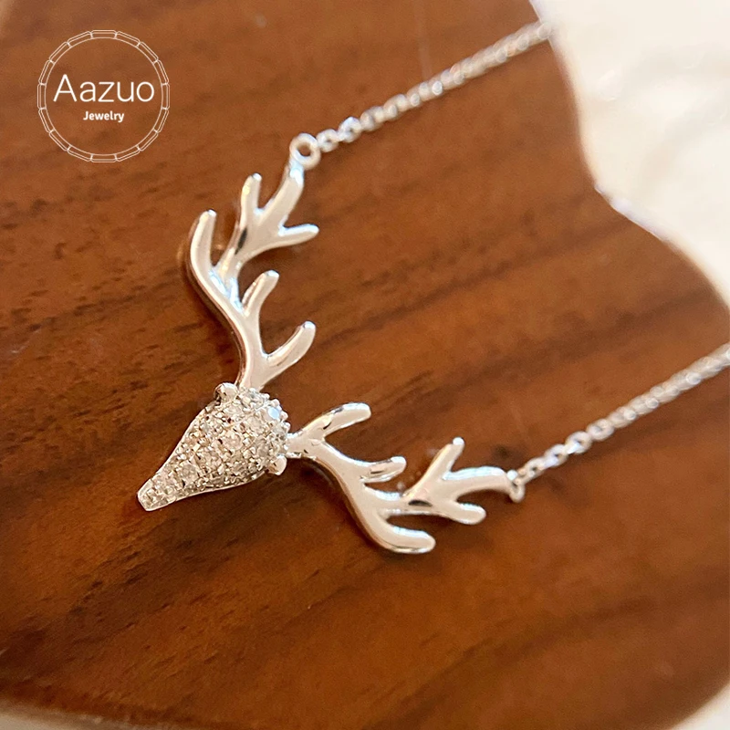 Aazuo 18K Pure Solid White Gold Real Natrual Diamonds 0.23ct Lucky Beer Necklace With Chain 45CM Gift For Woman Senior Party