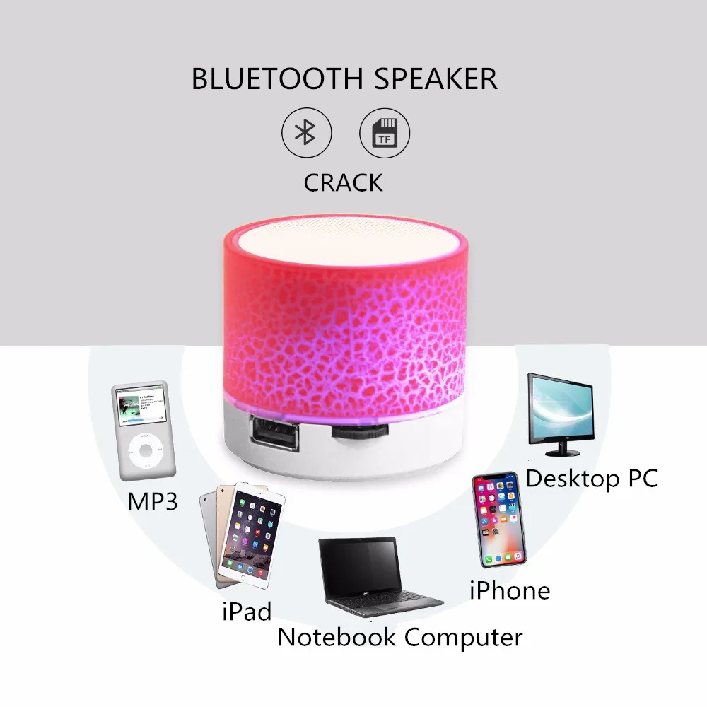 Портативный Мини Bluetooth динамик беспроводной громкий трещины светодиодный TF USB