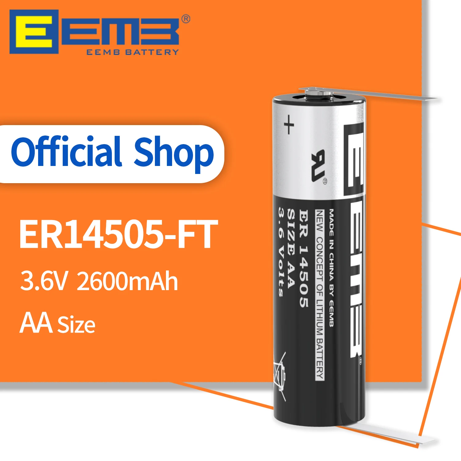 EEMB ER14505 литиевая батарея 3,6 V 2600mAh AA батарея с FT Pin 14505 Cell батареи для газа/воды датчик окна сигнализации