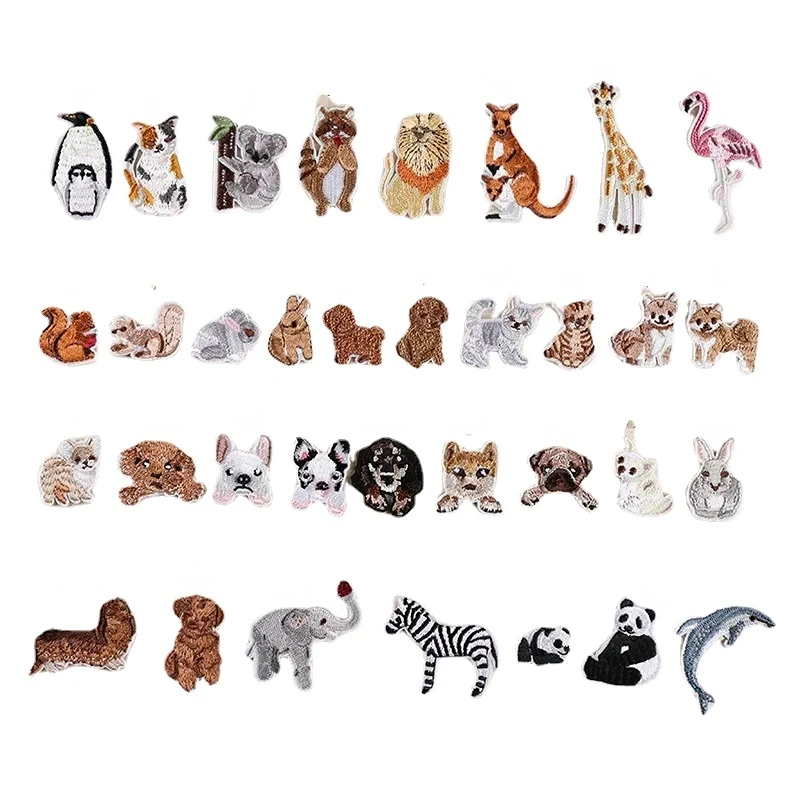 

100pcs/lot Luxury Small Animal Embroidery Patch Flamingo Zebra Deer Penguin Lion Kangaroo Bear Panda Kids Clothing Decoration