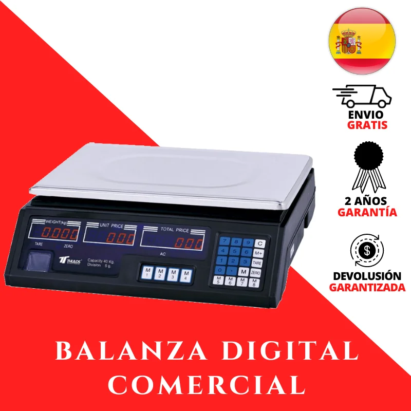 Thulos Balanza Digital Comercial Electrónica, Material Metal y plástico, Bascula TH-BD40, Capacidad de 40KG con Teclado Numérico