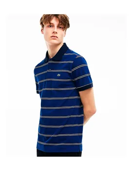

Pola brand LACOSTE stripes blue-white-black for men short sleeve blue color