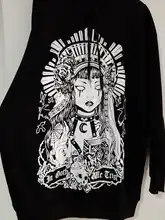 Hooded Pullover Punk Sweatshirt Grunge Mall Goth Streetwear Harajuku Witch Y2k Women