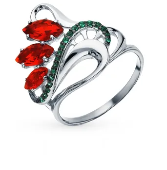 

Silver ring with рубеллитами and cubic zirconia sunlight sample 925