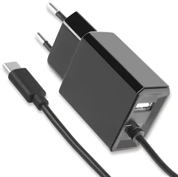 

USB charger with USB output to and European Plug 2 pin Black